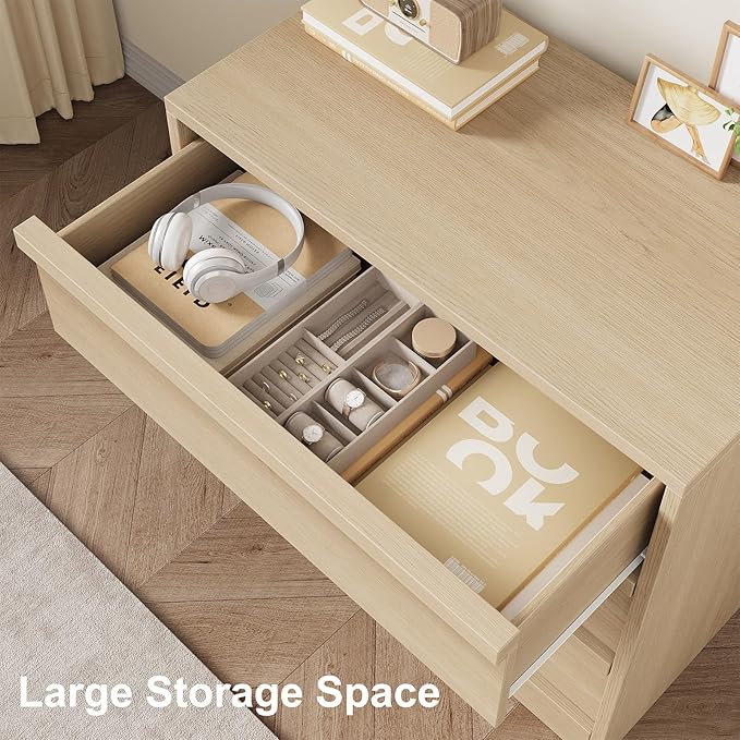 GarveeHome 3 Drawer Dresser for Bedroom, Natural Oak Nightstand 3 Chest of Drawers with Large Storage, Small Modern Bedside End Table for Living Room, Nursery, Entryway