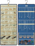 GMAK Hanging Jewelry Organizer with Hanger Metal Hooks, Double-Sided Jewelry Holder Accessories Organizer Storage Roll for Jewelry, Earrings, Bracelets, Necklaces, Rings - Navy Blue