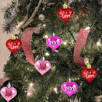 Valentines Tree Decorations, 24 Pcs Heart Ornaments for Christmas Tree, Mini Day Small Conversation Ornaments, Red Pink Purple Plastic