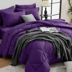 HEVUMYI Purple Queen Comforter Set - 7-Piece All Season Bed in a Bag Queen, Ultra Soft Bedding Set with Comforter, Flat Sheet, Fitted Sheet, Pillowcases, Pillow Shams