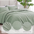 Love's cabin Quilts for Queen Bed Sage Bedspreads Bedding Set - Summer Lightweight Bedspread Comforter - Wave Pattern Bedding Coverlet for All Season - 3 Pieces (1 Quilt, 2 Pillow Shams)
