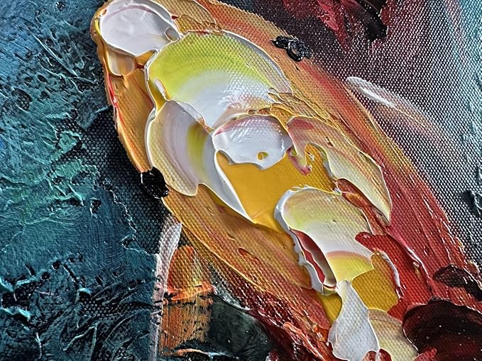zoinart Oil Painting on Canvas Vertical Wall Art 24x48 Inches 3D Nine Fishes Modern Style Abstract Wall Paintings Hand-Painted Fish Artwork Home Decorations Ready to Hang