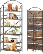 4NM No Assembly Folding Bookshelf for Living Room, 6 Tiers Collapsible Book Shelves Open Industrial Foldable Bookcase Storage Shelf for Home Office - Rustic Brown Black
