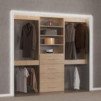 Modular Closet, 66" Wide Organizer With Hanging and Drawers, Wood Tower for Walk-In Closets, Wall-Mounted Wardrobe Organizer