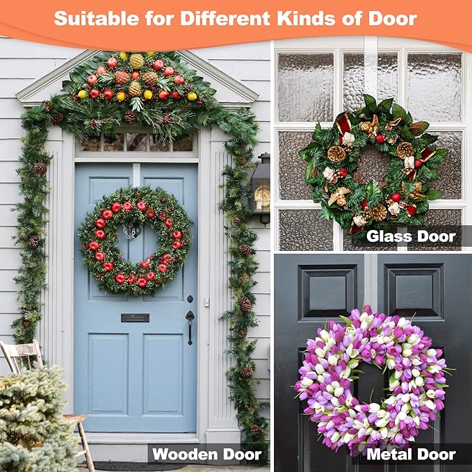15" Clear Wreath Hangers - Non Scratch Over The Door Hooks, 1 Pack Wreath-Door Hanger for Easter, Halloween, Christmas Decoration