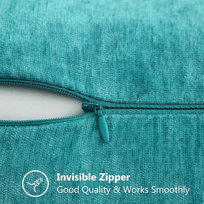 decorUhome Spring Chenille Soft Cozy Throw Pillow Covers 24x24 Set of 2, Modern Farmhouse Boho Velvet Decorative Euro Sham Pillow Cases with Stitched Edge for Couch Sofa Bed Home Decor, Turquoise