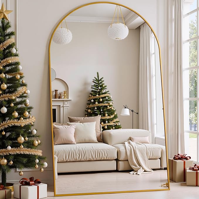 Full Length Mirror, 81"x41" Arched Full Body Mirror, Oversized Floor Mirrors, Leaning Free Standing Mirrors, Hanging Mounted Large Mirrors for Bedroom Dressing Room, Cloakroom, Gold