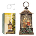9.6" Christmas Snow Globe Lantern with Santa Claus - Water Swirling Glitter LED Light Musical Lantern with Exterior Decor - Vintage Xmas Gifts - USB Plug or Battery Operated Home Decor (Santa & Bear)