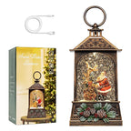9.6" Christmas Snow Globe Lantern with Santa Claus - Water Swirling Glitter LED Light Musical Lantern with Exterior Decor - Vintage Xmas Gifts - USB Plug or Battery Operated Home Decor (Santa & Bear)