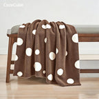CozeCube Super Soft Fullfy Microfiber Reversible Knitted Blankets, Warm Cozy Fuzzy Plush Throw, Dark Brown and White Polka Dot Throw Blanket for Couch Bed Sofa, 60" x 80"