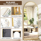 GLSLAND-21x64 inch Full Length Mirror-Aluminum Alloy Frame-Arch Mirror Full Length HD-Full Body for Bedroom or Living Room, Gold