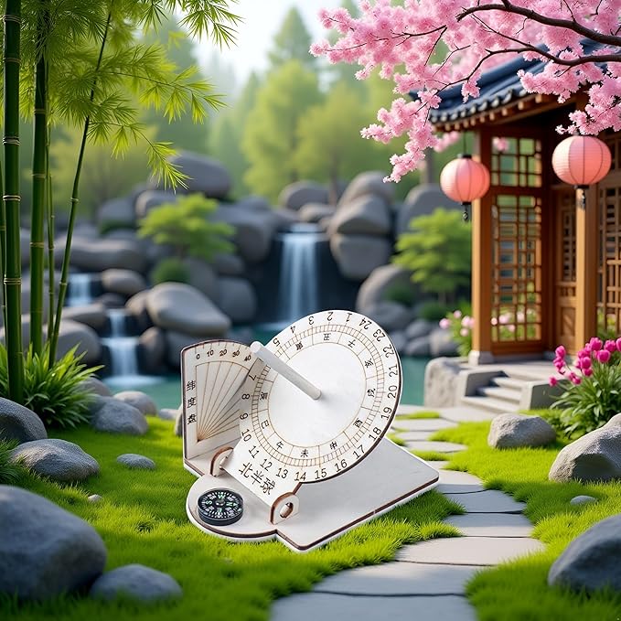 Wooden Sundial-Scientific Model Teaching Practical Wooden-Sundial Model Ancient Timers -Home Desk Decorations Clocks Specialty Clocks