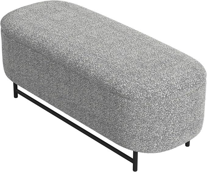 HomePop Ellipse Modern Storage Bench with Metal Legs |Homepop Home Décor|Bench with Storage for Living Room & Bedroom - Gray