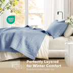Comfort Spaces Kienna Quilt Set- Double Sided Stitching Design Summer Blanket, Lightweight, Soft, All Season Bedding Layer, Matching Sham, Blue, Coverlet Full/Queen(90"x90") 3 Piece