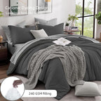 Monbix California King Comforter Set - 7 Pieces Cationic Dyeing Dark Grey Bed in a Bag Cal King Bed Sets with Comforter, Sheets, Pillowcases & Shams, Reversible Bedding Comforters Sets