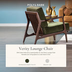 Poly & BARK Verity Fabric Accent Chair – Fabric Armchair with Walnut Wood Frame – Fashion-Forward Lounge Seating for Living Room – Upholstered in Distressed Green Velvet for Modern Style