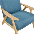 Lexicon Mid Century Modern Accent Chair with Solid Wood Frame in Natural Finish, Textured Fabric Living Room Lounge Arm Chair, Thick and Comfy Innerspring Seat Cushion, Linen-Look Fabric, Blue