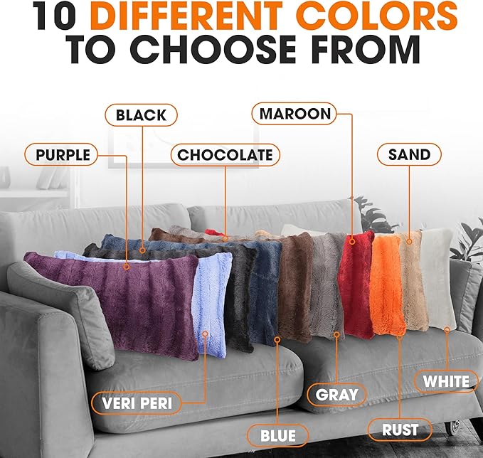 Cheer Collection Faux Fur Throw Pillows - Decorative Pillows for Couch, Bed Throw Pillows, Purple Accent Pillows for Bedroom or Living Room Aesthetic, Set of 2 Furry Throw Pillows, 12" x 20"