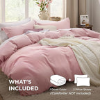 Bedsure Pink Duvet Cover Queen Size - 3 Pieces Prewashed Cotton-Like Extra Soft Bedding Set, Includes 1 Duvet Cover 90x90 Inches with Zipper Closure & 2 Pillow Shams, Comforter Not Included