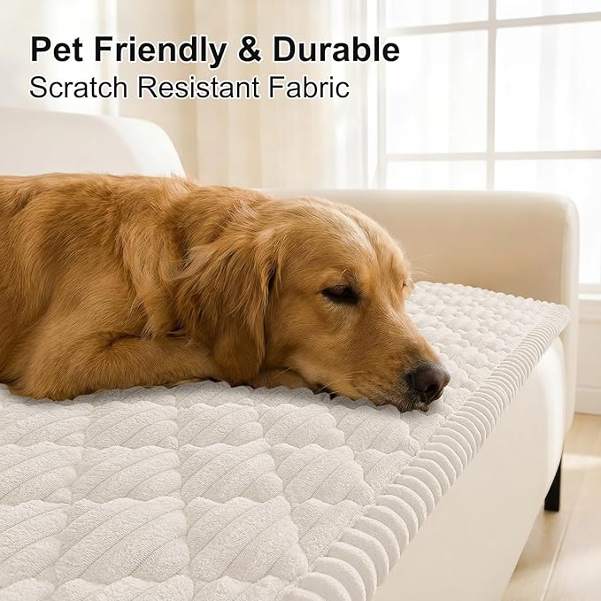Smiry Pet Couch Cover for Dogs Washable, Non-Slip Fuzzy Couch Covers for 3 Cushion Sofa Pet Friendly, Soft Thick Furniture Protector Sofa Slipcover Mat for Dogs (White, 27.6" x 88")