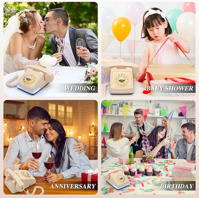 UKBW Audio Guest Book Wedding Phone, 32G Record Customized Audio Message with Guest Book, Retro Style Audio Guestbook for Birthdays Parties Confessions Special Occasions, Beige