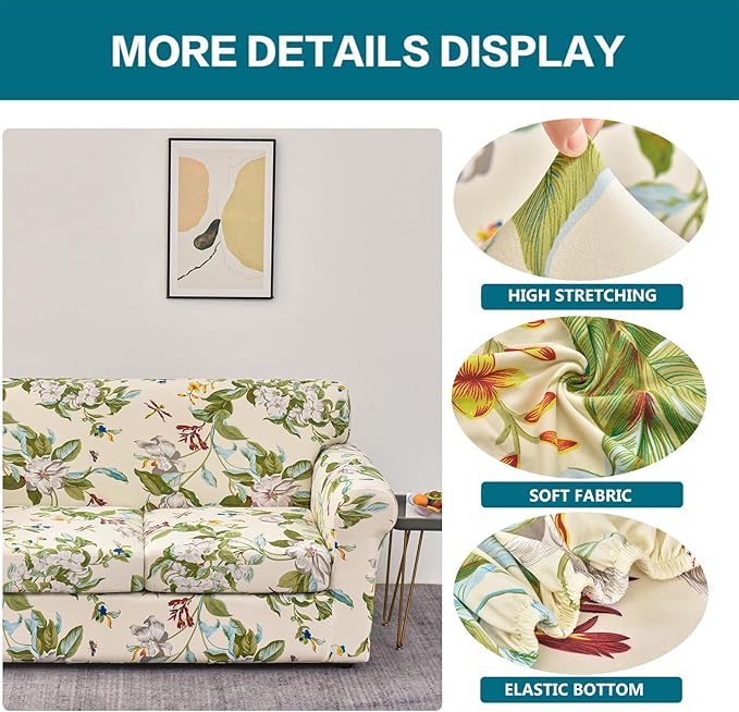 KRFOONN 3 Piece Stretch Sofa Couch Covers for 2 Cushion Couches Printed Sofa Loveseat Slipcover with 2 Separate Seat Cushion Covers Washable Sofa Slip Covers Furniture Protector (Loveseat, 28), Medium