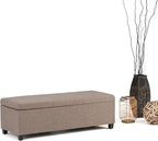SIMPLIHOME Avalon Storage Ottoman Bench - 48 inch Wide Upholstered Linen Look Fabric Rectangular Lift-Top Ottoman in Fawn Brown, Contemporary Storage Bench for Living Room with High-Density Foam