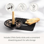 Luna Sundara Authentic Peru Pottery Palo Santo Stick Holder and Incense Holder with 5 Palo Santo Sticks Handmade Ceramic Smudge Bowl Sage Holder Black and White Lizard Gift Set