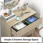 Anmytek 3 Drawer Dresser for Bedroom, Modern Closet Dressers Chest of Drawers, Wood Tall Dresser Storage Dresser Large Nightstand for Bedroom Living Room Hallway Closet, H0113