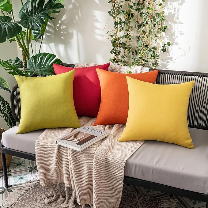 MIULEE Pack of 2 Decorative Outdoor Solid Waterproof Throw Pillow Covers Euro Sham Faux Linen Garden Farmhouse Cushion Cases for Summer Patio Tent Balcony Couch Sofa 22x22 Inch Yellow