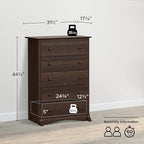 Prepac Sonoma Superior 5-Drawer Dresser for Bedroom - Spacious and Stylish Chest of Drawers, Measuring 17.75"D x 31.5"W x 44.75"H, In Espresso Finish