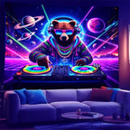 NYZE Brown Bear Tapestry for Bedroom, Music Wall Tapestry, Party Decor Glow in the Dark Room Decor Tapestries, Cool Galaxy Planet Wall Hanging, Wall Hanging for Room Dorm 59in×51in