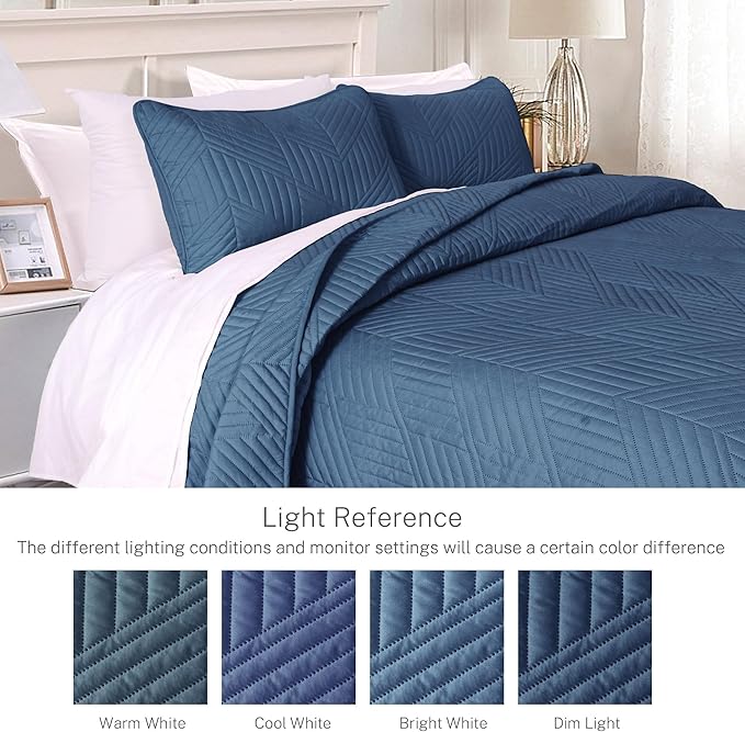 Exclusivo Mezcla Ultrasonic Twin Quilt Bedding Set, Lightweight Navy Blue Bedspreads Soft Modern Geometric Coverlet Set for All Seasons (1 Quilt and 1 Pillow Sham)