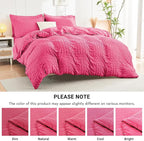 HYMOKEGE Hot Pink King Size Comforter Set Seersucker 7 Pieces, All Season Luxury Bed in a Bag for Bedroom, Bedding Set with Comforter, Sheets, Pillowcases & Shams
