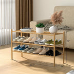 3-Tier Bamboo Long Shoe Rack, Free Standing Wood Shoe Shelf Storage Organizer for Closet Entryway Stackable 35"x11"x20" (Natural)