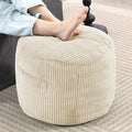 Round Stuffed Pouf Ottoman,Corduroy Foot Rest with Rebound Foam Filled, Furry and Fluffy Foot Stool Ottoman, Floor Poufs for Living Room (Beige, 20" D x 20" W x 15" H)