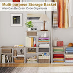 2 Pack Closet Shelf Organizer, Closet Organizers and Storage Shelves With Adjustable Dividers, Stackable Storage Bins Baskets For Clothes Sweaters Jeans Jackets, With Wooden Board, 8 Compartments