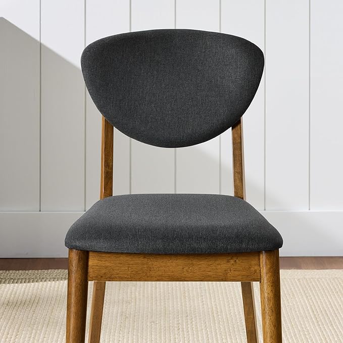 Best Choice Products Dining Chairs Set of 2, Mid-Century Modern Upholstered Wood, Armless w/Seat Cushion, Padded Backrest - Walnut/Charcoal