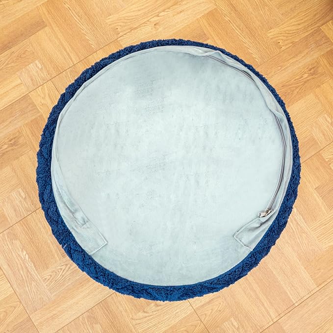 Plush Multi-Functional Ottoman Pouf – Ergonomic Ottoman Foot Rest with Space-Saving Design, Perfect Under Desks, Couches & Sofas (Navy Blue)