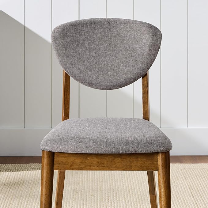 Best Choice Products Dining Chairs Set of 2, Mid-Century Modern Upholstered Wood, Armless w/Seat Cushion, Padded Backrest - Walnut/Medium Gray