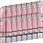 14 Pcs Garment Bags for Dance Costumes Clear PVC with Zippers 24 x 50 Inch Suits Bag with Pockets Dance Costume Organizer Carrier for Storage Cover for Adult (Fully Transparent Black,Classic)