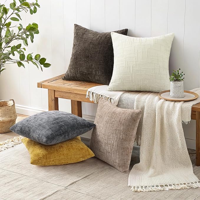 decorUhome Spring Cream White Chenille Euro Sham Throw Pillow Covers 24x24 Set of 2 Textured Slubby Couch Pillow Covers Farmhouse Accent Modern Neutral Decorative Pillow Cases for Bed Sofa Living Room