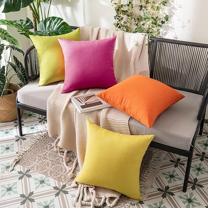 MIULEE Pack of 2 Decorative Outdoor Solid Waterproof Throw Pillow Covers Faux Linen Garden Farmhouse Cushion Cases for Patio Tent Balcony Couch Sofa 20x20 Inch Hot Pink