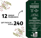 Folkulture Christmas Incense Sticks | Pack of 240 Organic Incense | 12 Days of Christmas Advent Calendar 2025 | Non-Toxic, Slow Burning Insense for Gifts for Women