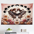 Ambesonne Boho Tapestry, Springtime Butterfly Art with Delicate Floral Garden and Dreamy Moon Circle, Fabric Wall Hanging Decor for Bedroom Living Room Dorm, 45" X 30", Pale Ruby Dark Taupe