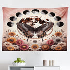 Ambesonne Boho Tapestry, Springtime Butterfly Art with Delicate Floral Garden and Dreamy Moon Circle, Fabric Wall Hanging Decor for Bedroom Living Room Dorm, 45" X 30", Pale Ruby Dark Taupe
