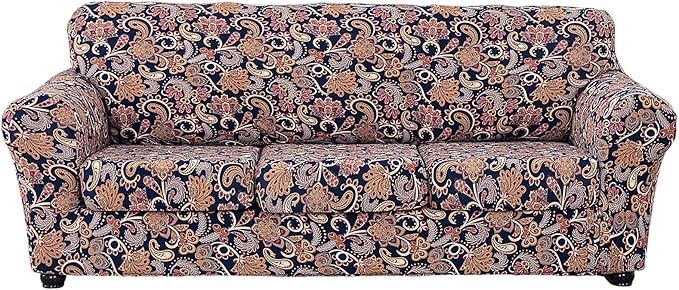 KRFOONN 4 Piece Printed Sofa Couch Cover for 3 Cushion Couches Stretch Sofa Slipcovers with 3 Separate Seat Cushion Covers Washable Furniture Protector with Elastic Bottom (Sofa, 62)