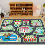 Kids Car Playmat, Kids Rug for Playroom Car Mat Town City Road Traffic Rugs, Play Mat for Floor, Extra Large Boys Kid Car Track Play Rug (Style Two, 59X 39.4 INCH)
