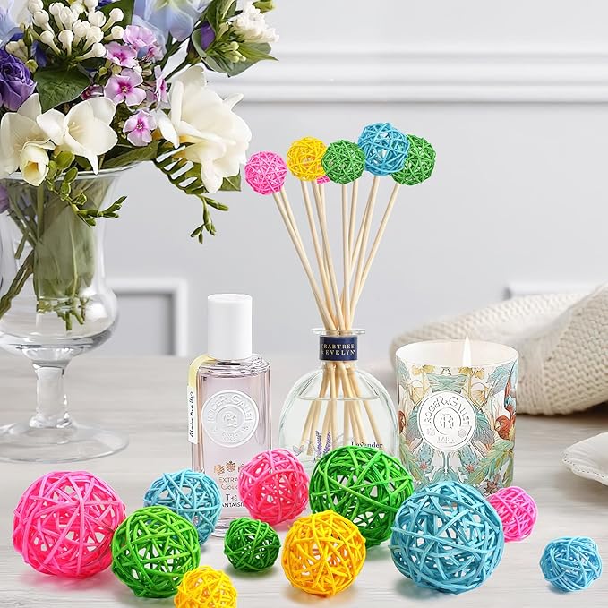 SANNIX 16 Pcs 3 Sizes Easter Rattan Balls Easter Vase Filler Decorative Balls for Bowls Easter Wicker Balls for Decorating Home Table Decor Hanging Ornaments