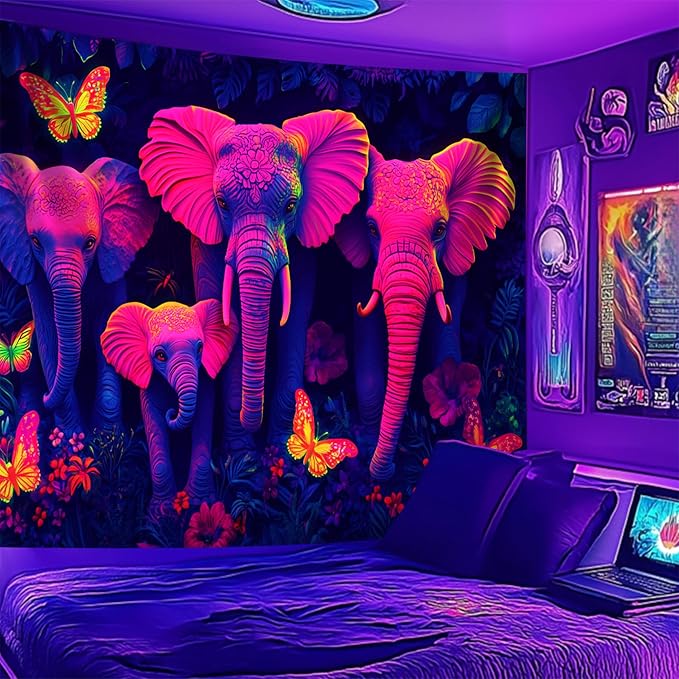 NYZE Elephant Tapestry for Bedroom, Glow in the Dark Room Decor Wall Tapestries, Cool Galaxy Planet Wall Hanging, Wall Hanging for Gamer Room Dorm Living Room 79in×59in